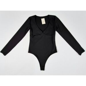Black Sculpting Bodysuit Long Sleeve V Neck Fitted Women's Medium NWT